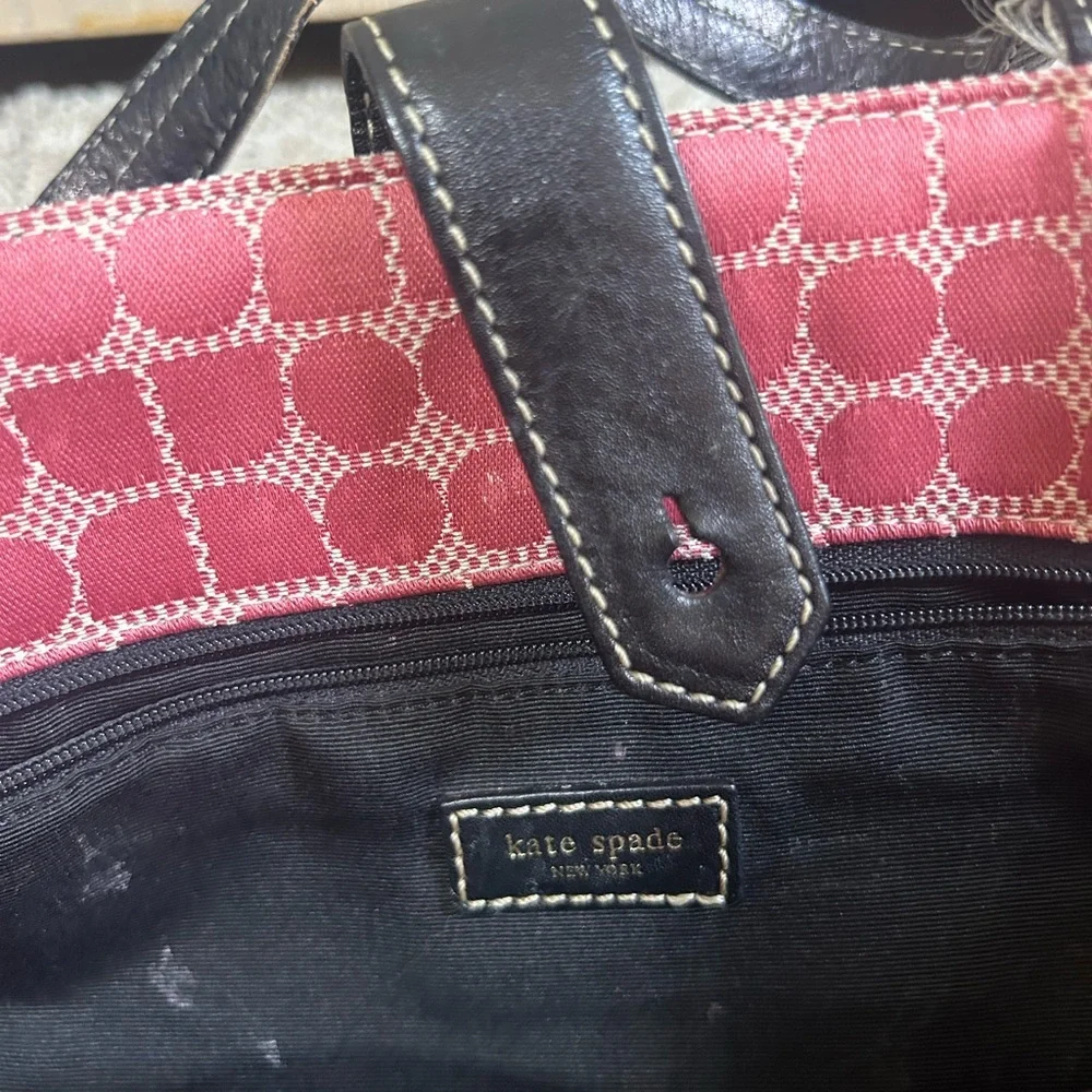 Kate Spade New York NOEL Pink Signature Dot Tote Carryall Black Leather Bag